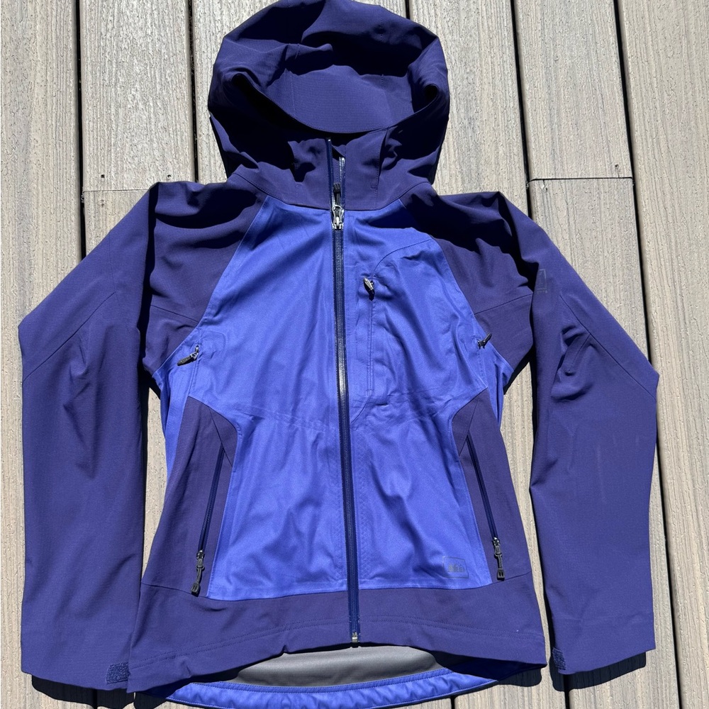 REI Rain Jacket Blue Elements E1 Waterproof Durable Lightweight Packable Sz S